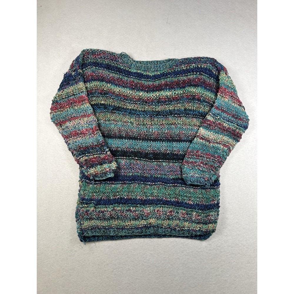 Vintage 80s Style New York Hand  Knit Womens Multicolor Hand Tied Sweater OSFA